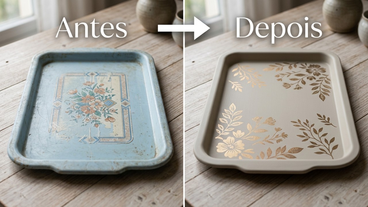 A transformação de bandejas velhas através do artesanato resulta em peças exclusivas que organizam e embelezam os ambientes da casa com estilo próprio. – Imagem gerada por IA