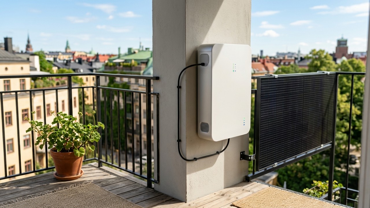 Dispositivo compacto democratiza o acesso à tecnologia fotovoltaica para moradores de prédios. – Imagem gerada por IA