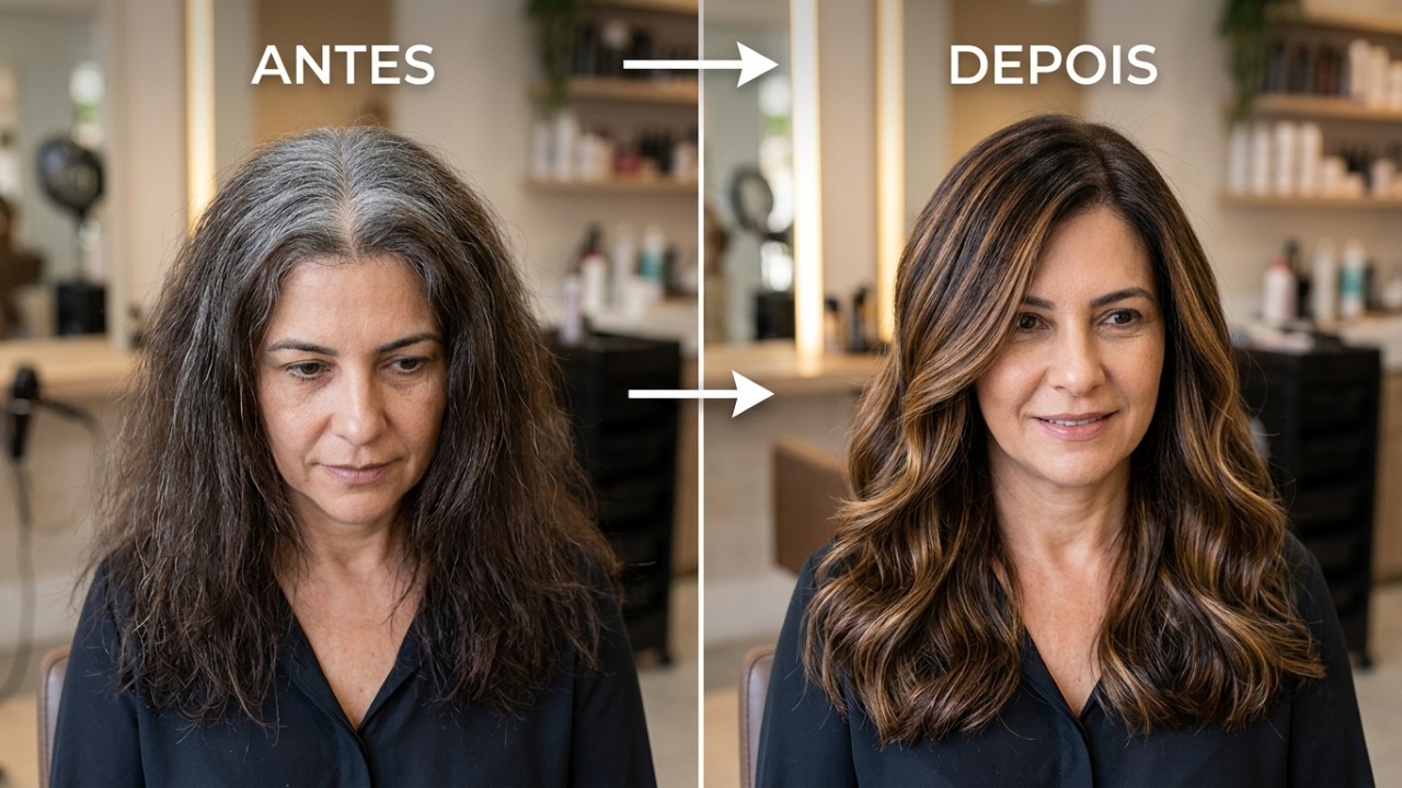 O método French Blending promove uma integração suave dos cabelos brancos, garantindo luminosidade e saúde aos fios de forma prática. – Imagem gerada por IA