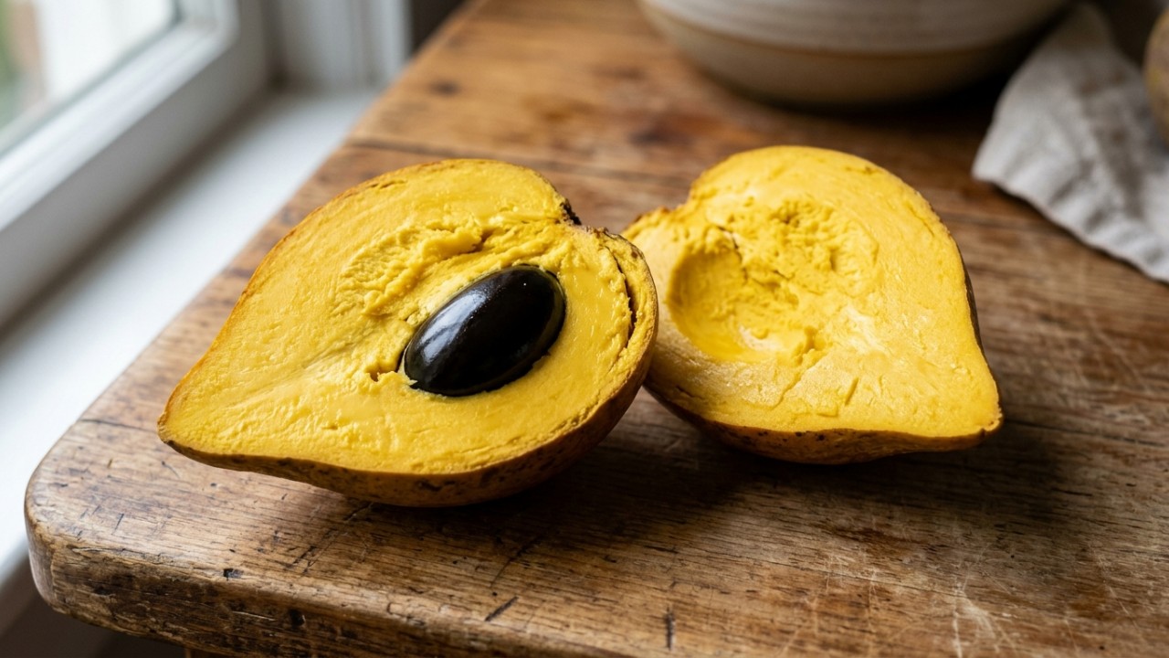 O canistel se destaca como uma fruta tropical exótica de textura cremosa que conquista paladares. – Imagem gerada por IA