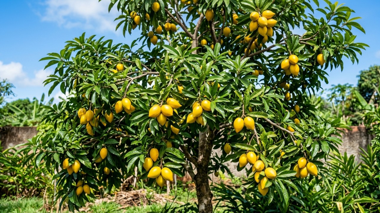 O canistel se destaca nos pomares brasileiros pela sua textura cremosa e sabor adocicado único. – Imagem gerada por IA