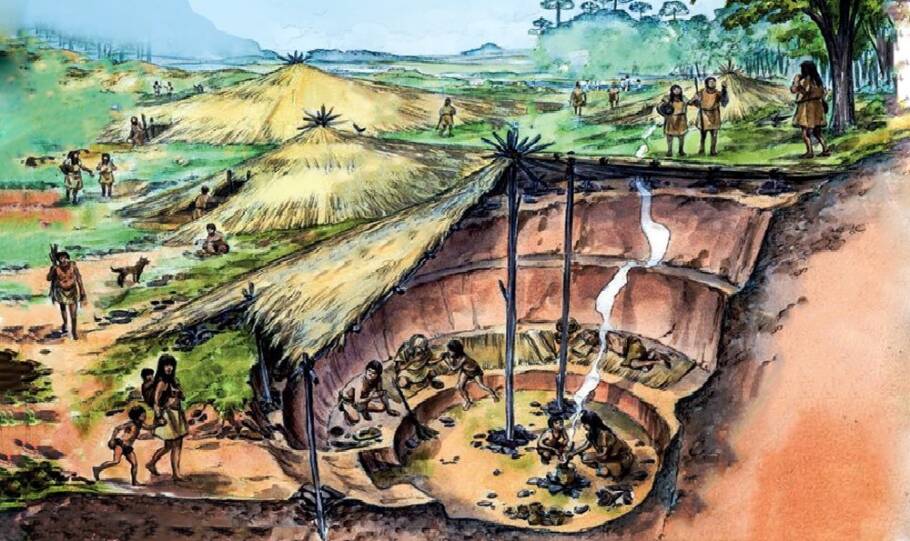 Ilustração mostram como eram as casas subterrâneas no Cerrito