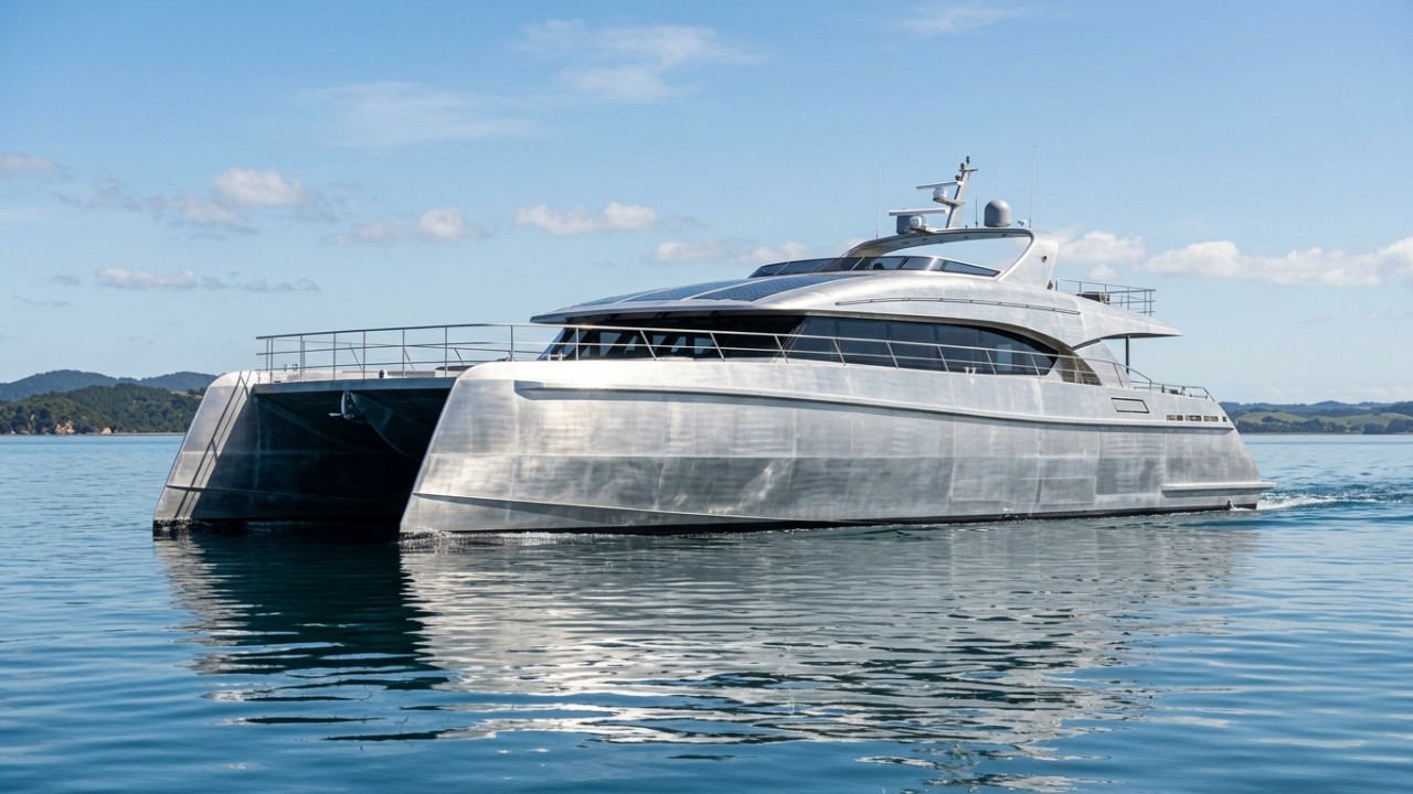 O navio Black Marlin realiza a complexa operação logística de transporte do novo ferry elétrico. – Imagem gerada por IA