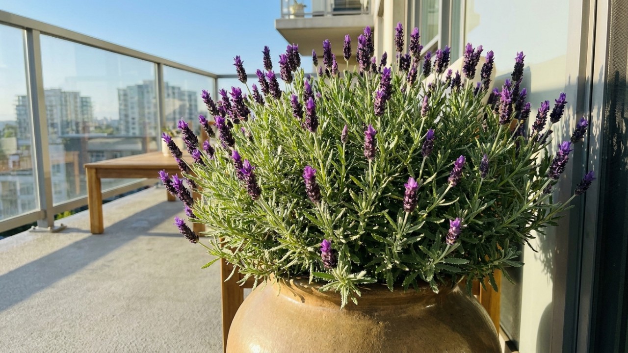 O segredo para a lavanda florescer em vasos está na drenagem perfeita e na adubação feita a cada trinta dias. – Imagem gerada por IA