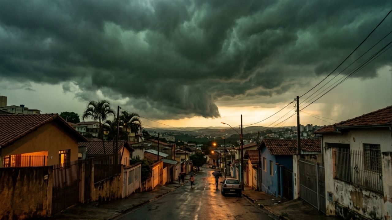 O céu verde aparece antes de tempestades fortes.