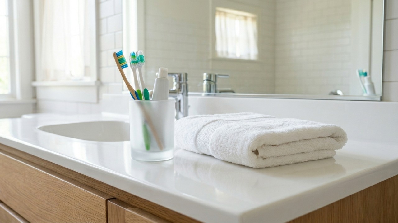 A limpeza do piso e dos azulejos não requer o uso de água sanitária: a forma correta e eficiente para afastar mosquitos do banheiro A mistura de detergente neutro e bicarbonato de sódio limpa pisos e azulejos de forma segura. – Imagem gerada por IA