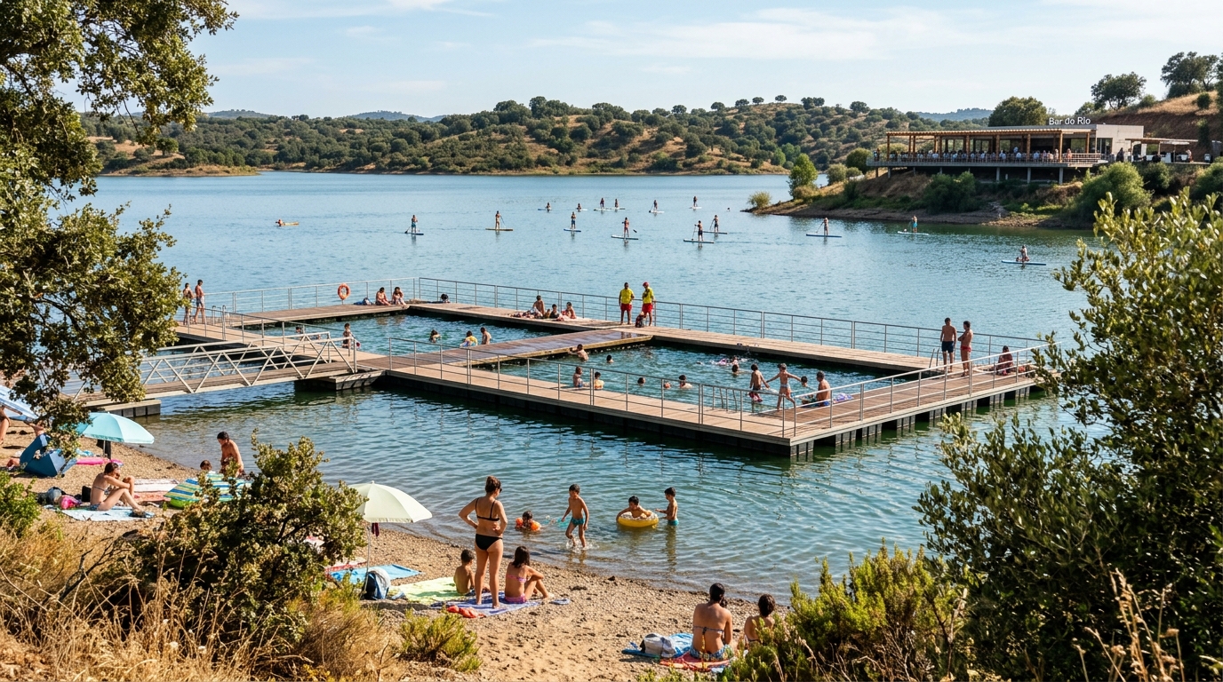 Areia branca e piscinas flutuantes: um paraíso que está conquistando quem visita Praia Fluvial de Albergaria dos Fusos encanta famílias
