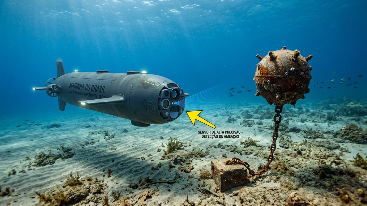 O drone autônomo Greyshark reforça a segurança global através do monitoramento contínuo de cabos submarinos e infraestruturas críticas. – Imagem gerada por IA