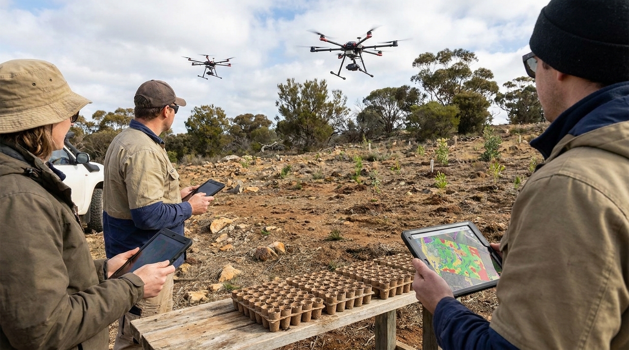Ex-engenheiro da NASA transforma drones em “máquinas de reflorestamento”: eles plantam 40 milhões de árvores por ano. O reflorestamento tradicional exige mão de obra, tempo, transporte de mudas e acesso físico ao terreno