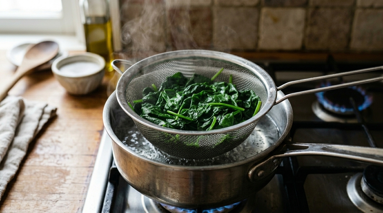Qual a melhor maneira de cozinhar o espinafre para preservar seus nutrientes? O refogado rápido e o vapor são boas escolhas porque usam pouca água e pouco tempo.