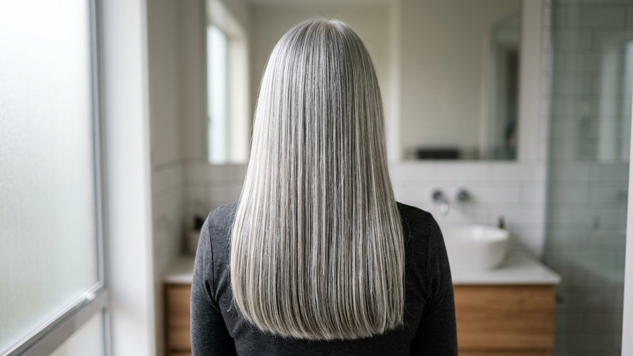 O vinagre de maçã equilibra o pH capilar e sela as cutículas para devolver o brilho natural aos fios brancos. – Imagem gerada por IA