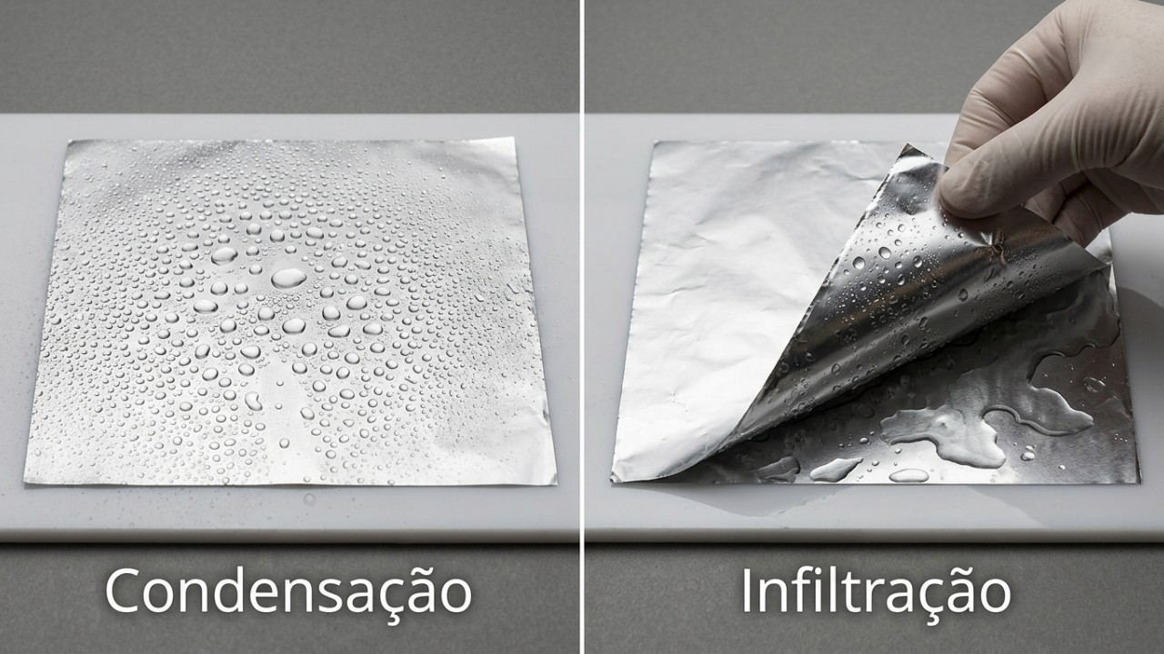 Arquitetos recomendam colar papel alumínio na parede por 24 a 48 horas, e o truque pode mostrar se sua casa tem uma infiltração escondida ou apenas condensação Gotículas na parte externa do papel alumínio revelam que o problema da parede é a condensação. – Imagem gerada por IA