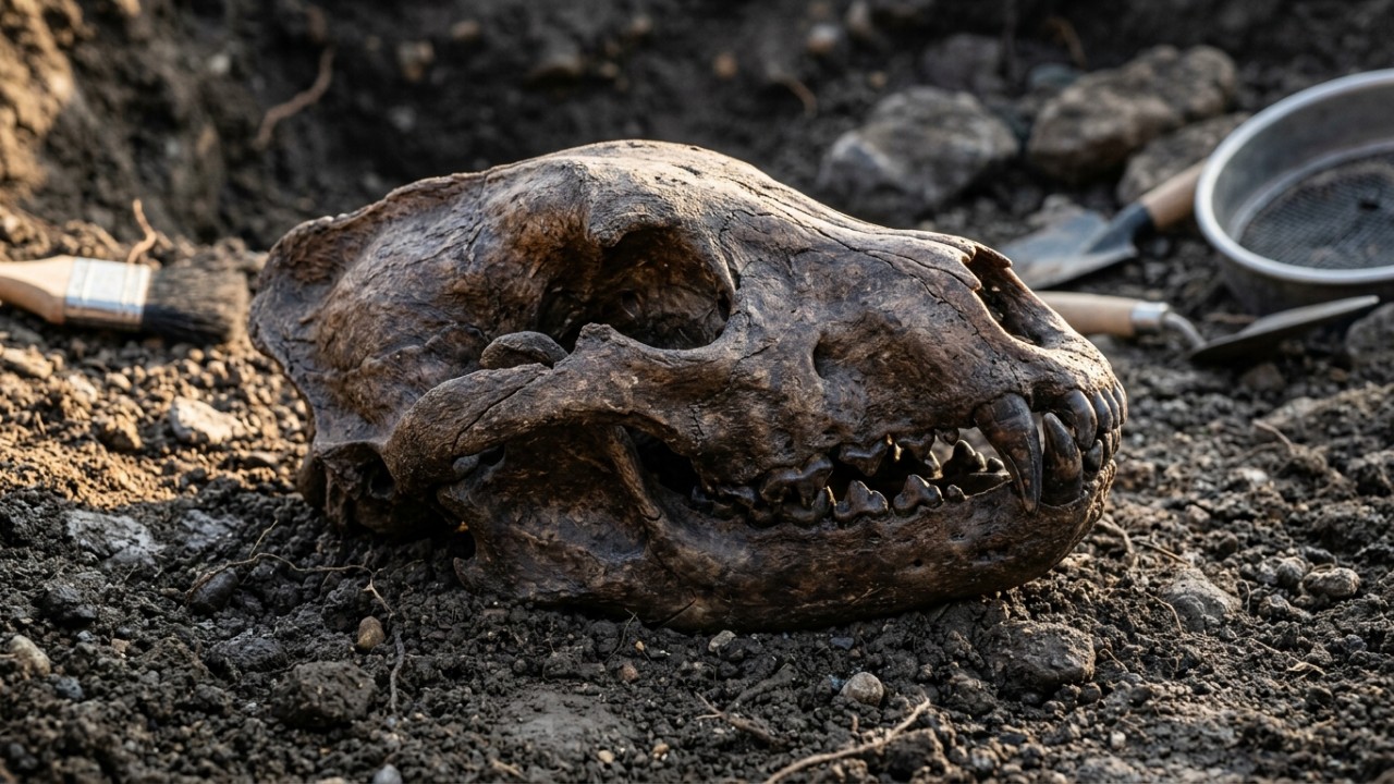 Descoberta de crânio fóssil na Catalunha revela dados inéditos sobre a evolução de predadores pré-históricos. – Imagem gerada por IA