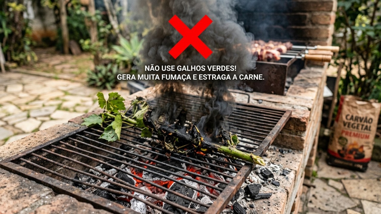 Adicionar galhos de videira na brasa libera uma fumaça aromática que transforma o sabor do churrasco. – Imagem gerada por IA