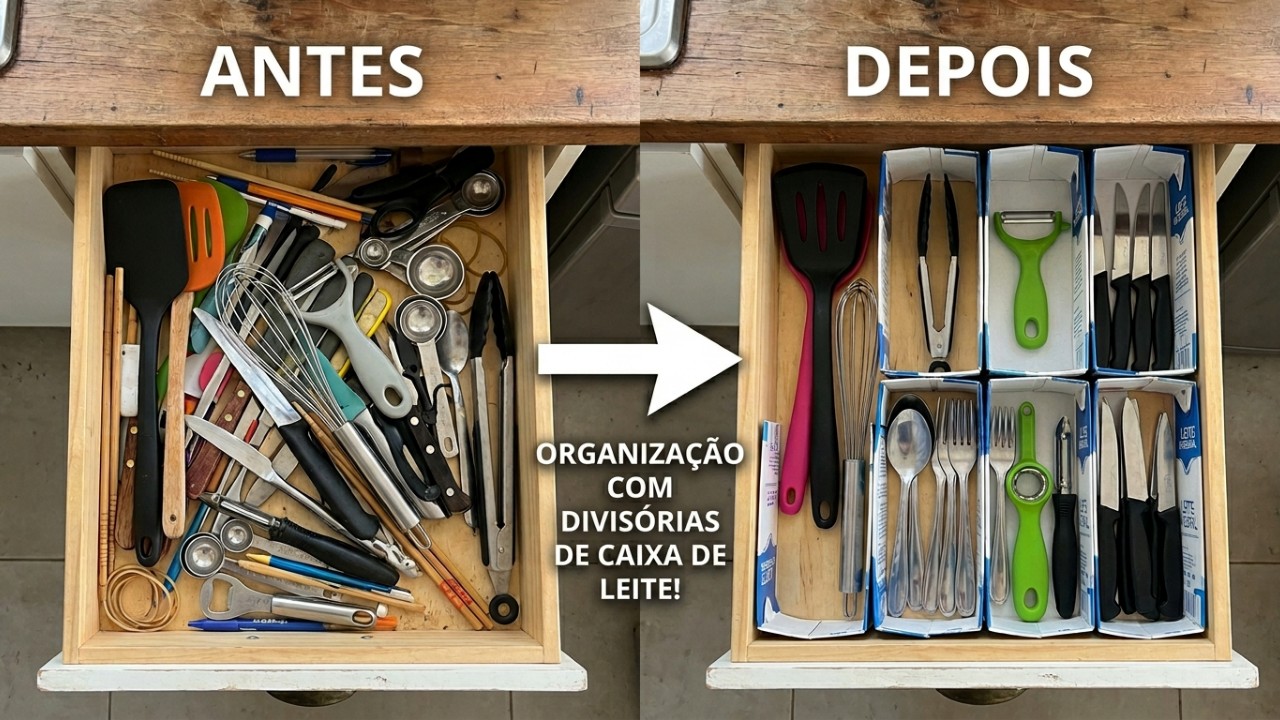 O reaproveitamento de caixas de leite permite criar divisórias artesanais para uma organização doméstica sustentável e econômica. – Imagem gerada por IA