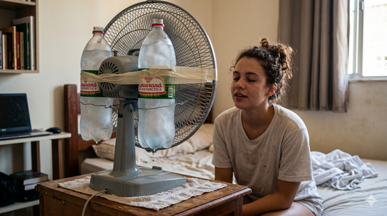 O truque do ventilador com garrafa congelada promete aliviar o calor sem gastar muito. Veja por que tantas pessoas estão testando.