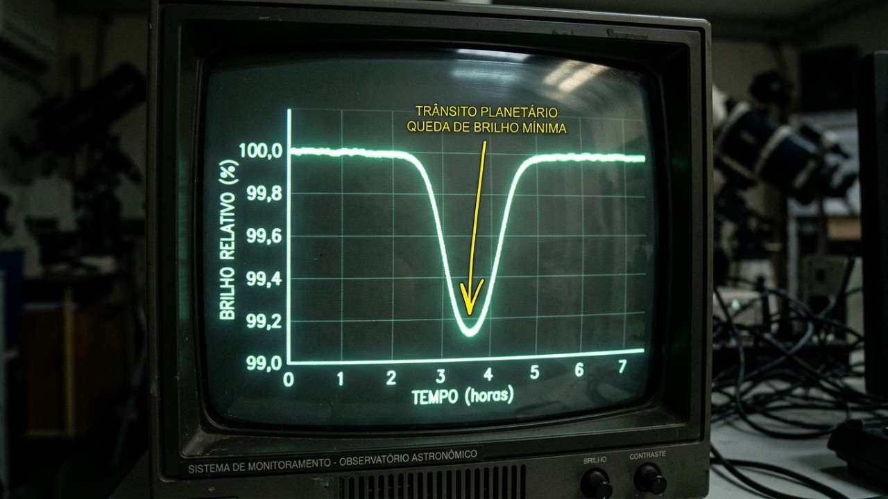 Um astrônomo de 25 anos usou um telescópio de 4 polegadas em um galpão de madeira para identificar um sinal que ajudou a abrir caminho para a descoberta de milhares de planetas A queda no brilho da estrela HD 209458 confirmou o trânsito do exoplaneta HD 209458 b no espaço profundo. – Imagem gerada por IA