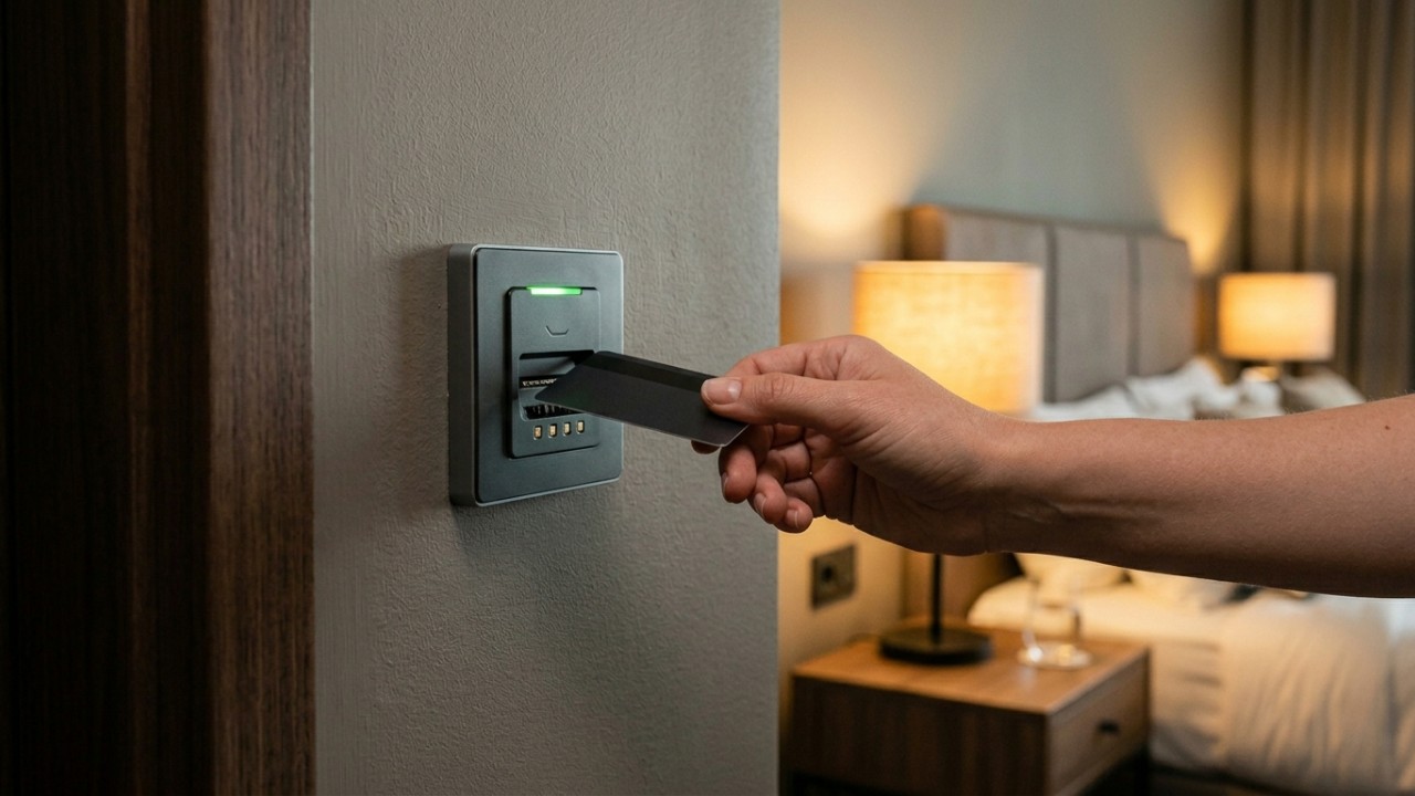 O uso de cartões magnéticos em hotéis garante controle de acesso seguro e otimiza a eficiência energética dos quartos. – Imagem gerada por IA