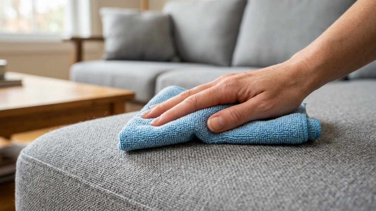 O bicarbonato de sódio e os produtos caseiros eliminam odores e poeira do sofá de maneira segura para toda a família. – Imagem gerada por IA
