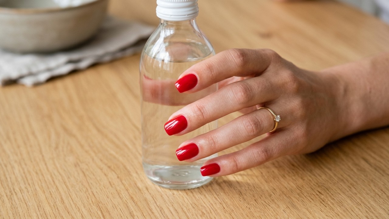 O uso do vinagre remove a oleosidade natural das unhas e garante uma fixação prolongada do esmalte. – Imagem gerada por IA