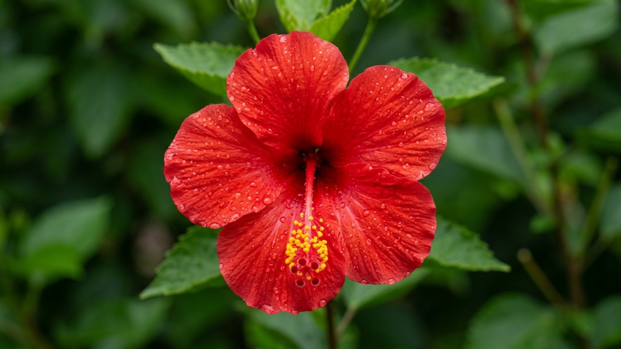O tônico caseiro de hibisco limpa profundamente o couro cabeludo e combate a queda capilar de forma natural. – Imagem gerada por IA