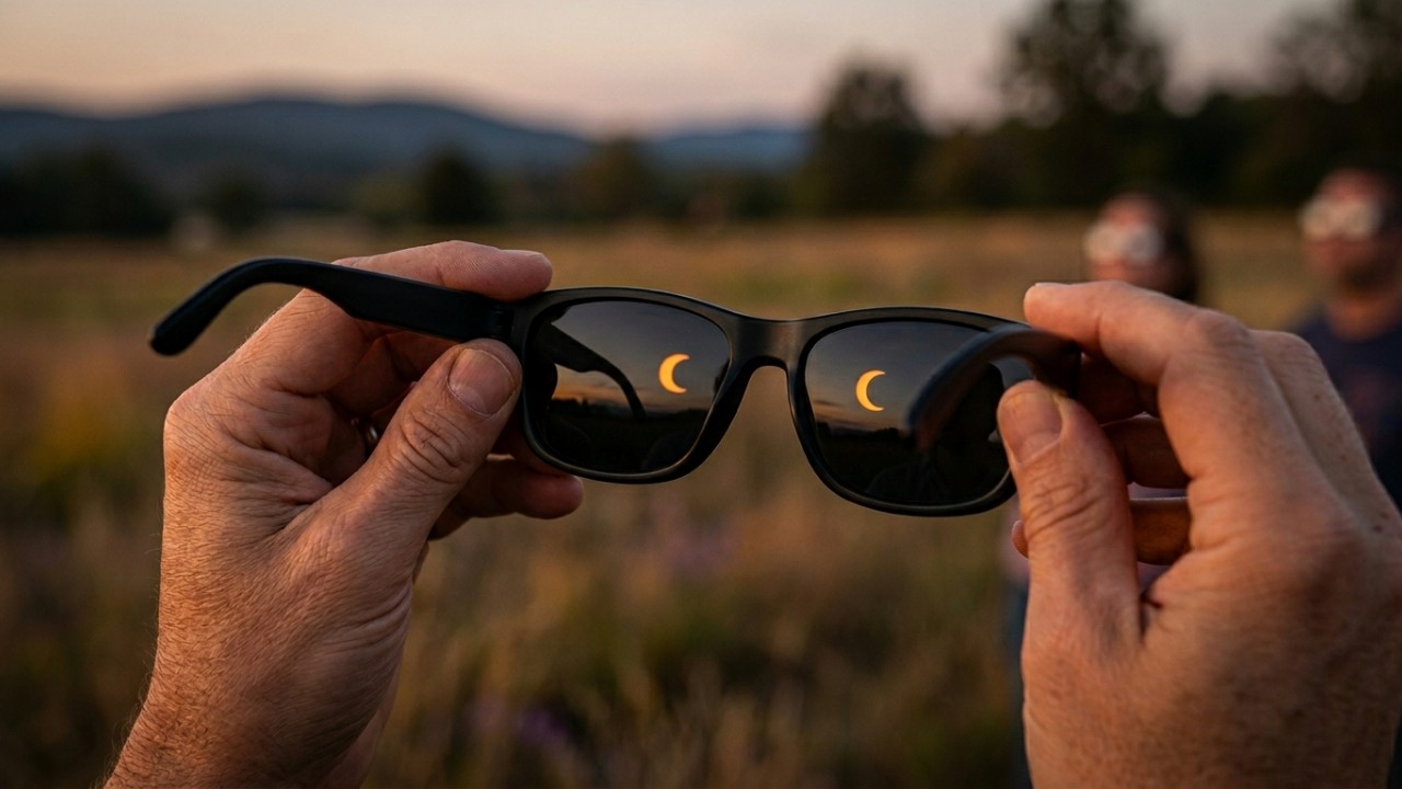 A observação do fenômeno exige o uso indispensável de proteção ocular certificada. – Imagem gerada por IA
