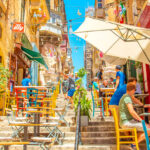 street summer cafe in valletta old town, malta