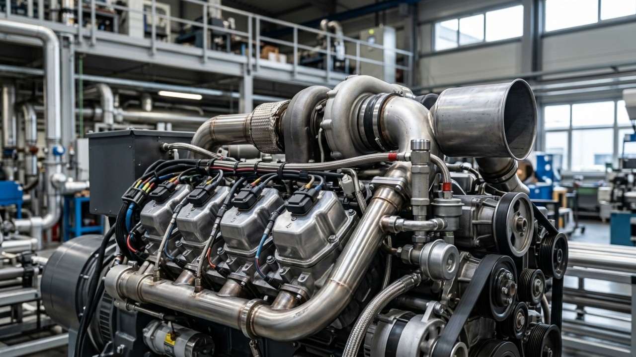 O motor desenvolvido no Japão gera energia limpa ao misturar hidrogênio com combustíveis tradicionais. – Imagem gerada por IA