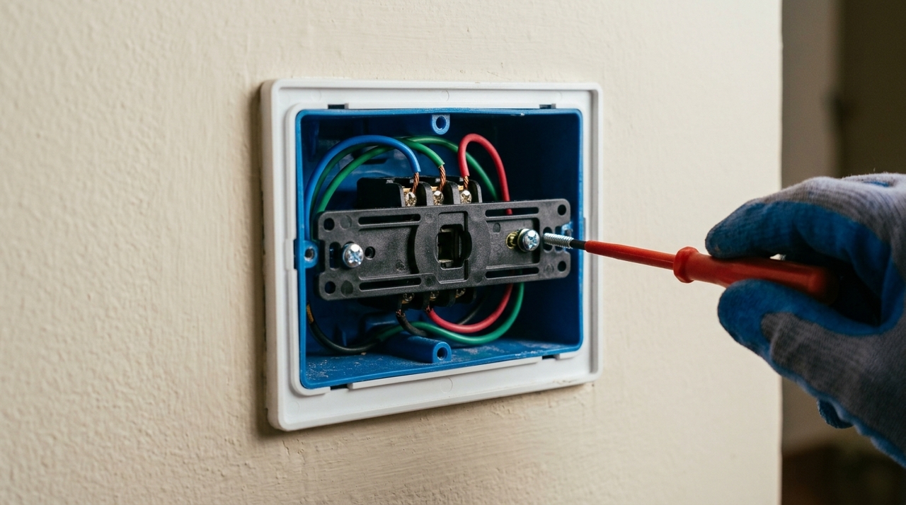 Quando o problema é apenas a placa ou o suporte frouxo, muitas vezes basta remover o acabamento externo, alinhar o conjunto e reapertar os parafusos de fixação.
