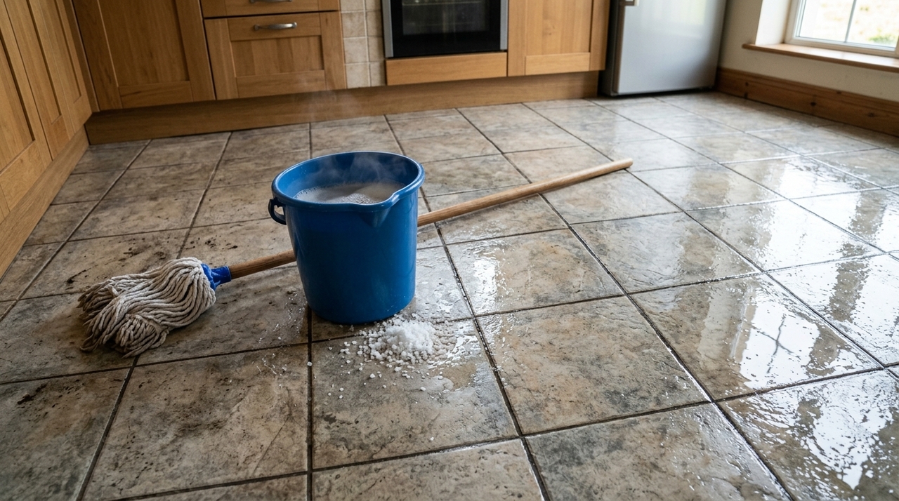 O truque de usar sal na água para limpar o chão Sal na água para limpar o chão costuma significar a adição de sal grosso em um balde com água morna, às vezes combinada com detergente neutro ou limpador multiuso.