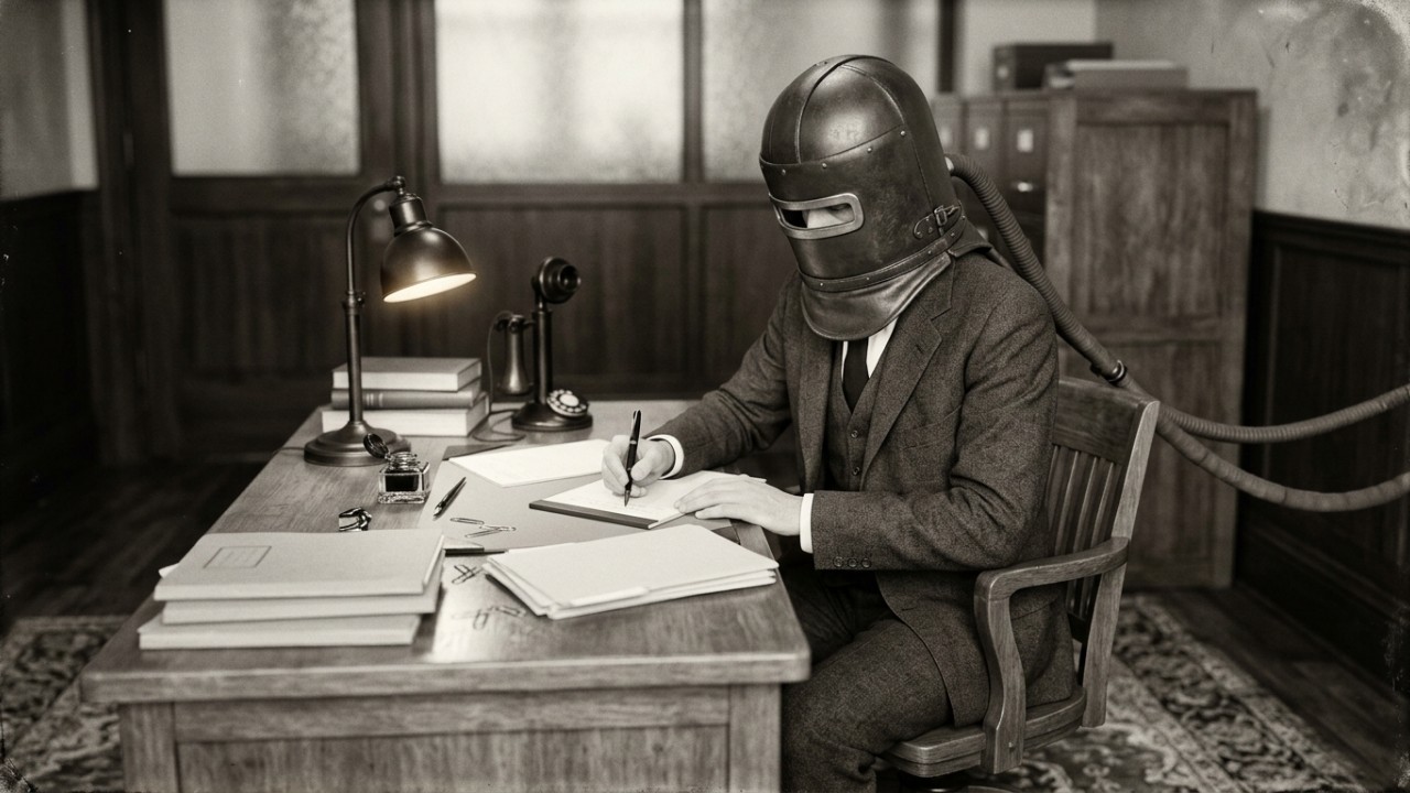 O capacete “Isolator” de 1925: a bolha para o cérebro que bloqueava ruídos, fornecia oxigênio e prometia proteger os gênios das distrações Apesar do design inovador e do sistema de oxigênio, o dispositivo enfrentou desafios práticos que impediram seu sucesso. – Imagem gerada por IA