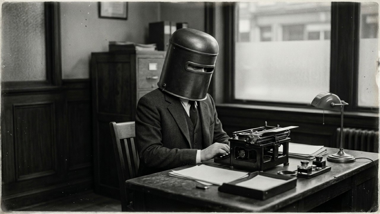 O capacete “Isolator” de 1925: a bolha para o cérebro que bloqueava ruídos, fornecia oxigênio e prometia proteger os gênios das distrações O Isolator foi criado em 1925 como uma solução radical para eliminar as distrações no ambiente de trabalho. – Imagem gerada por IA