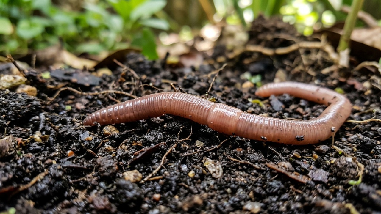 A movimentação das minhocas cria galerias subterrâneas que melhoram a drenagem e a aeração do solo. – Imagem gerada por IA