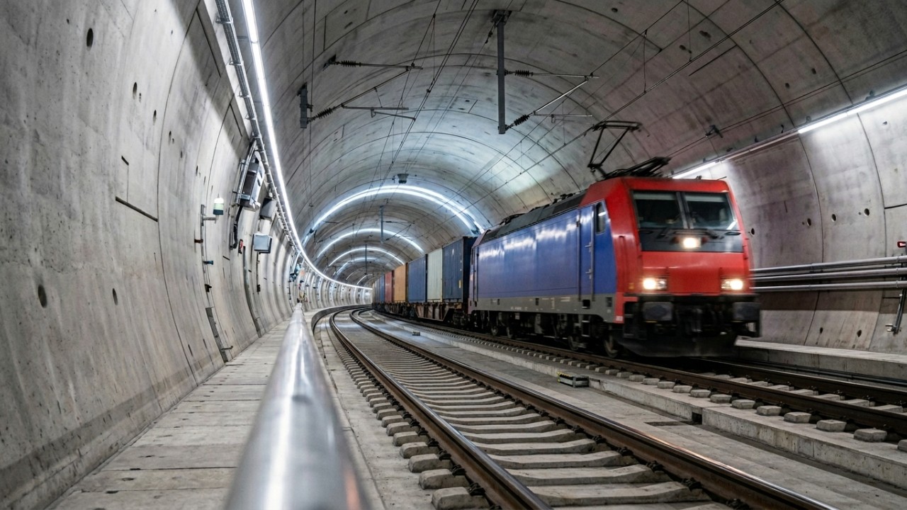 O complexo sistema de túneis de base conecta a Europa através de uma malha ferroviária subterrânea de alta velocidade. – Imagem gerada por IA