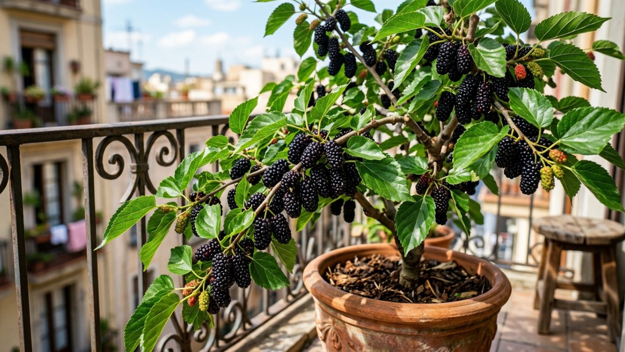 A presença de uma frutífera na varanda atrai pássaros nativos e transforma o ambiente doméstico em um refúgio natural. – Imagem gerada por IA