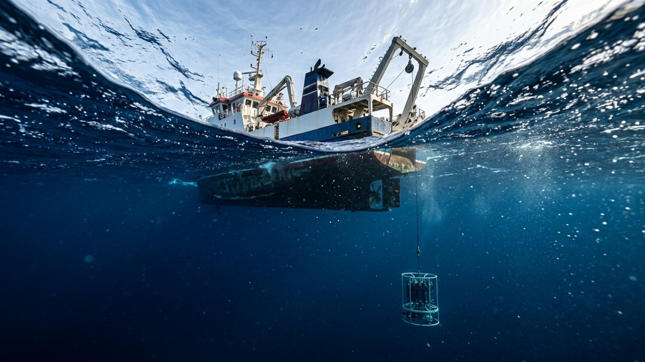 O monitoramento constante avalia os impactos ecológicos dos componentes nucleares submersos a 1.680 metros de profundidade. – Imagem gerada por IA