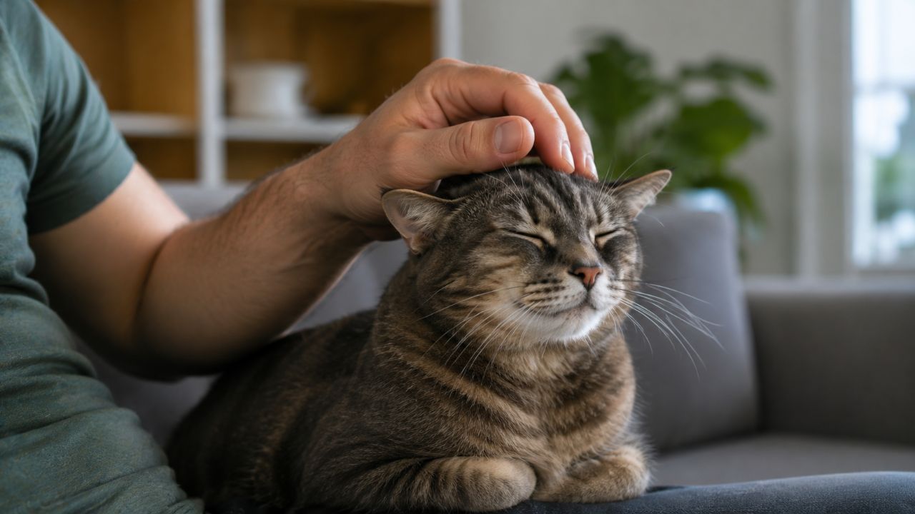 O carinho suave e respeitoso estimula hormônios do bem-estar e fortalece a confiança do gato.