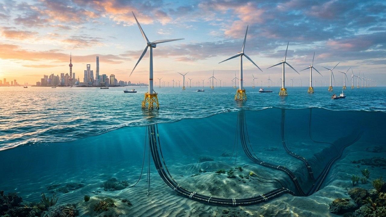 Alimentada por energia eólica offshore, a nova infraestrutura digital subaquática reduz a pegada de carbono e elimina o uso de climatização artificial terrestre. – Imagem gerada por IA