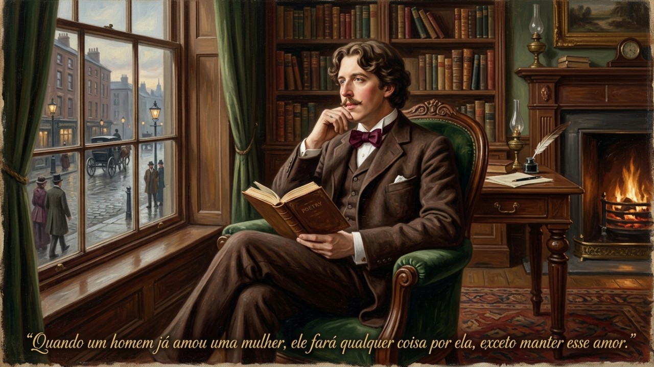 Oscar Wilde, escritor e poeta irlandês: “Quando um homem já amou uma mulher, ele faz qualquer coisa por ela, menos manter esse amor”, uma lição atemporal sobre como o amor e os relacionamentos mudam com o tempo A peça vitoriana revela o descompasso entre o esforço heroico da conquista e o desinteresse que costuma surgir após a consolidação do vínculo. – Imagem gerada por IA