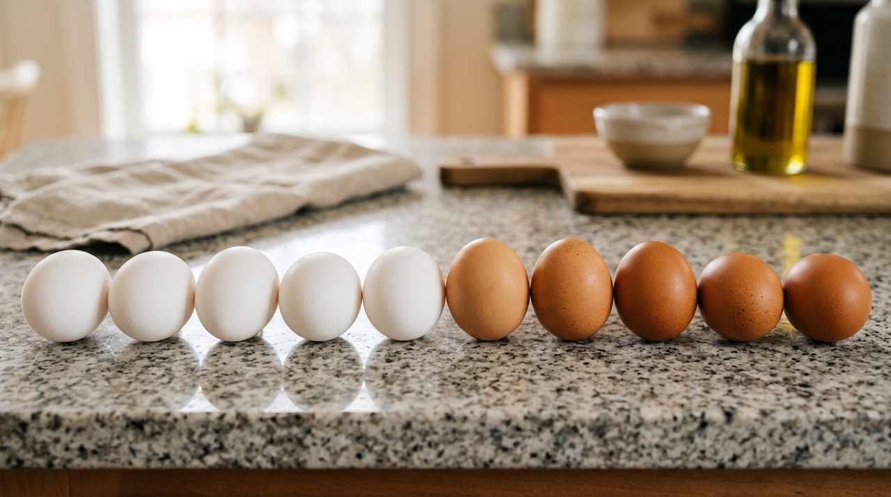 Essa diferença aparece por fora, mas não muda automaticamente a clara, a gema ou o valor nutricional.