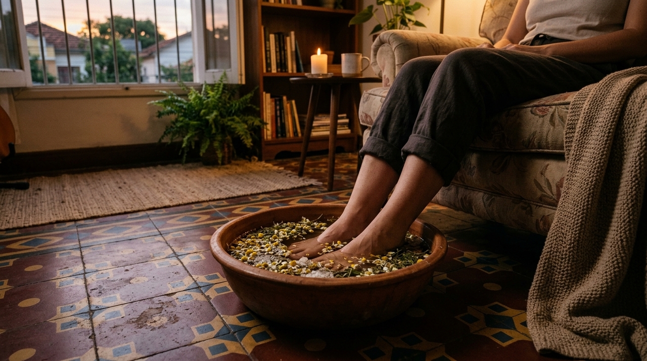 Para que o banho de pés seja confortável e seguro, é importante cuidar da temperatura da água e da higiene dos materiais.