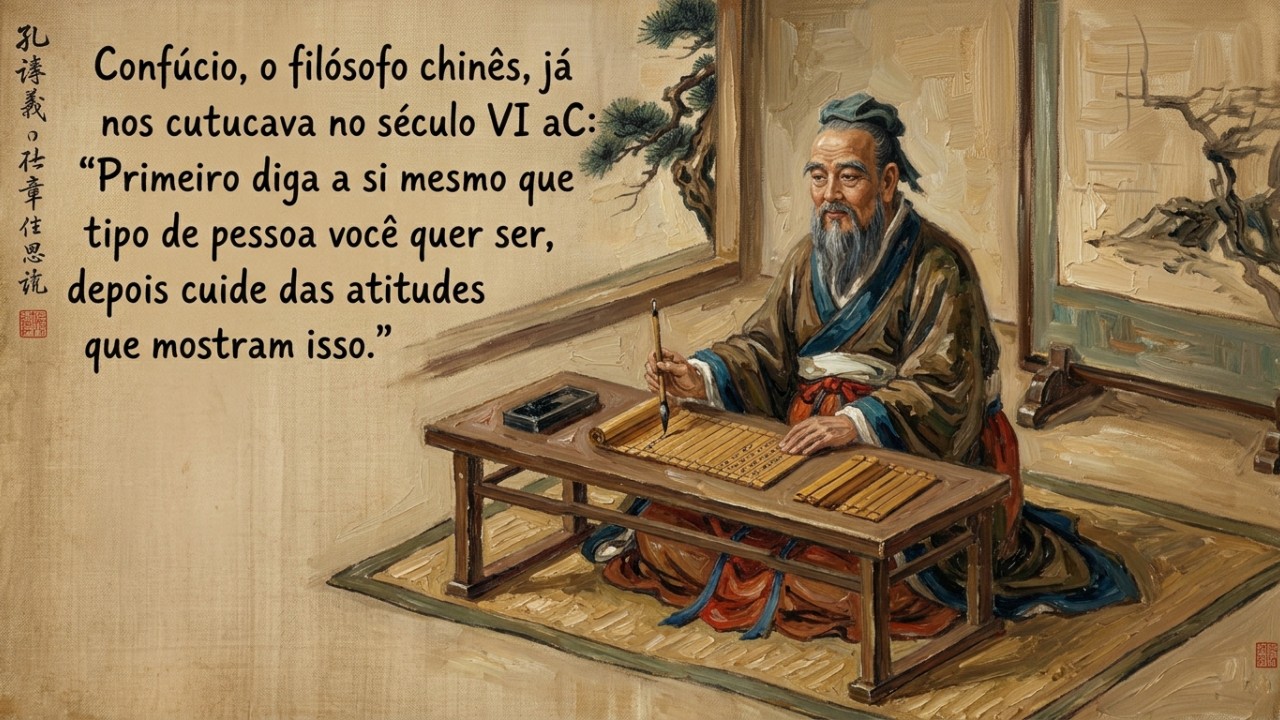 A filosofia antiga oriental ensina que o autoaperfeiçoamento constante é o primeiro passo para construir uma sociedade harmônica. – Imagem gerada por IA