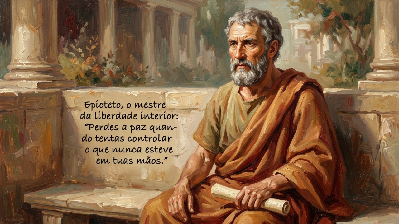 Epicteto nos lembra que tentar controlar o que está fora do nosso alcance é o caminho mais rápido para perder a paz interior. – Imagem gerada por IA