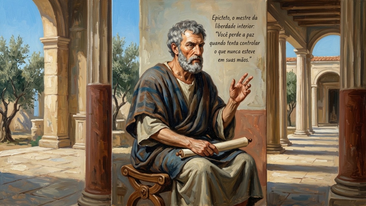 A verdadeira liberdade, segundo o estoicismo de Epicteto, começa quando paramos de lutar contra o que não podemos controlar. – Imagem gerada por IA