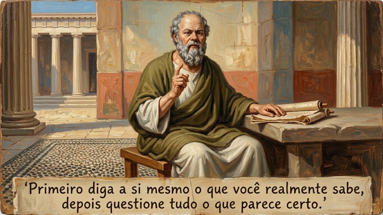 Sócrates, filósofo grego, já nos cutucava desde o século V a.C.: “Primeiro diga a si mesmo o que você realmente sabe, depois questione tudo o que parece certeza” A busca pela verdade e pelo conhecimento real habita no autoconhecimento e no exame constante da alma humana. – Imagem gerada por IA