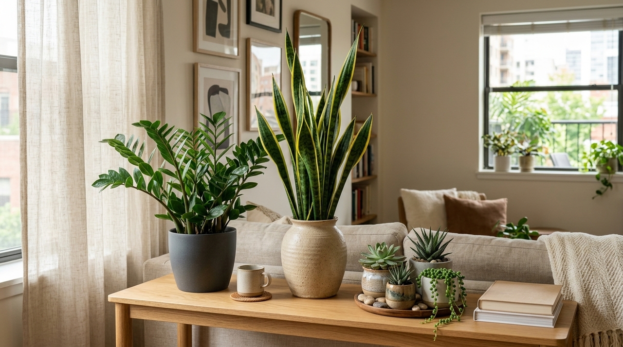 Entre as plantas que exigem pouca água, três grupos se destacam pela combinação de resistência, estética e benefício para o ar interno.