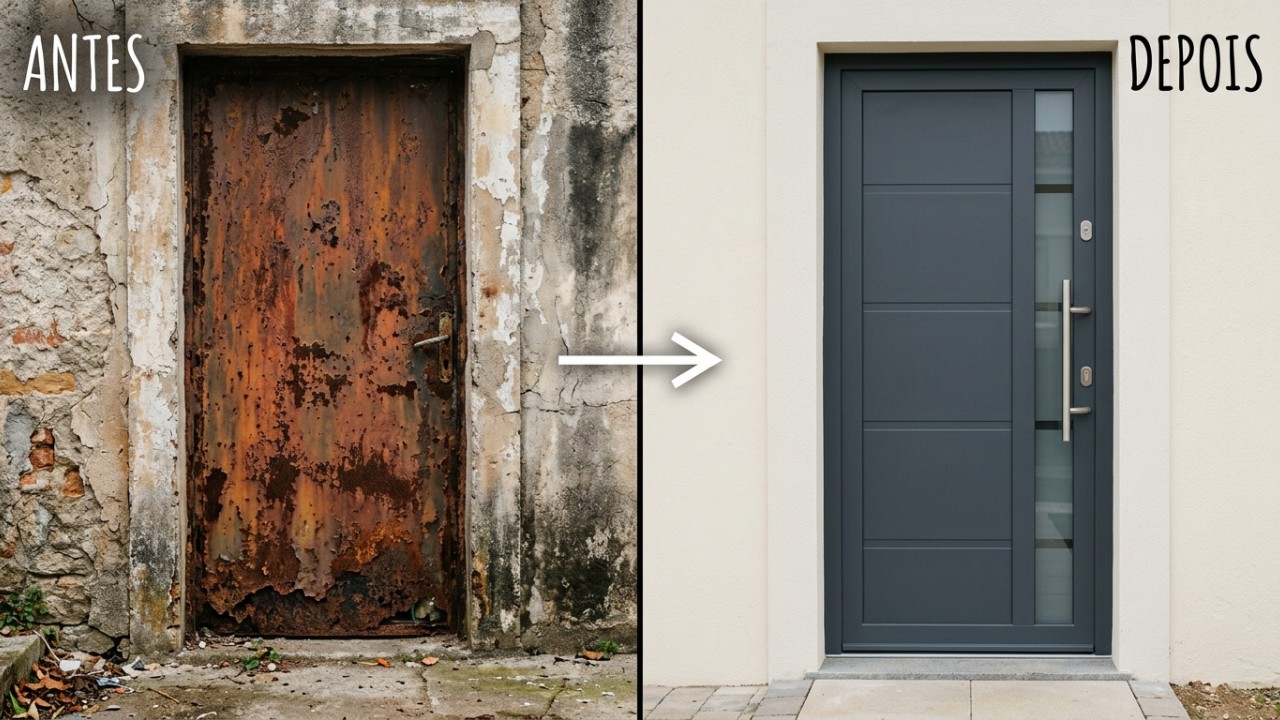 A escolha de portas de alumínio representa a melhor decisão para alcançar uma manutenção baixa e alta durabilidade na fachada residencial. – Imagem gerada por IA