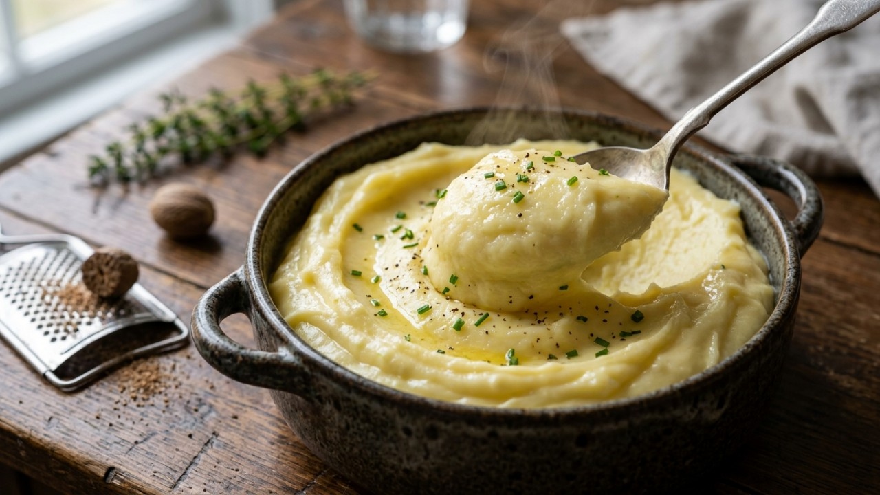A escolha dos ingredientes certos e a técnica francesa transformam o purê de batata em um prato sofisticado. – Imagem gerada por IA
