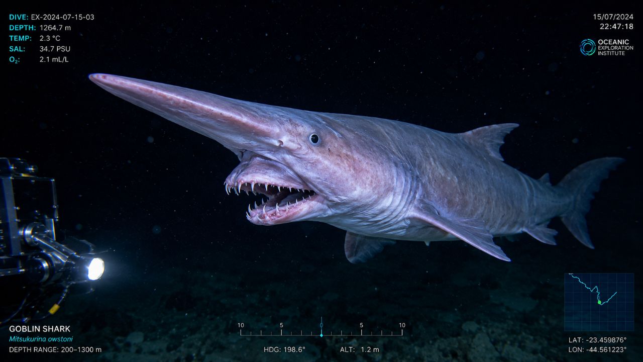 Tubarão-duende avistado vivo no fundo do mar pela primeira vez Novas observações revelam que a espécie vive em maiores profundidades e expandem dados sobre seu habitat.