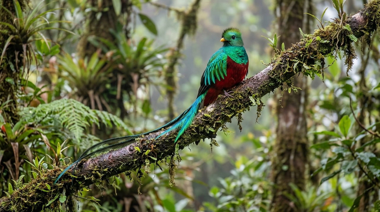 O quetzal, uma ave sagrada para os povos antigos e que representa o emblema da Guatemala A aparência do quetzal é um dos principais motivos de sua fama.